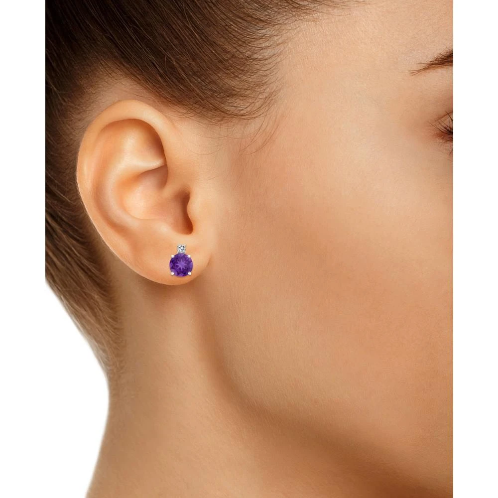 商品Macy's|Amethyst (1 ct. t.w.) and Diamond Accent Stud Earrings in 14K White Gold,价格¥3628,第2张图片详细描述