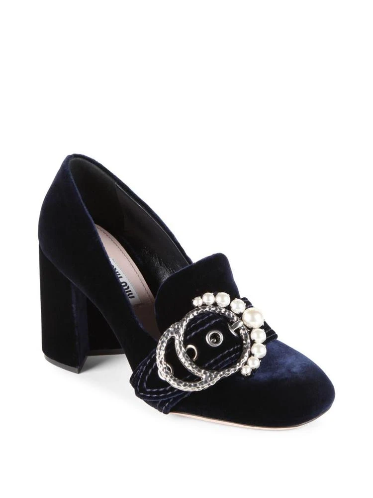 商品Miu Miu|Embellished Velvet Loafer Pumps,价格¥2668,第1张图片