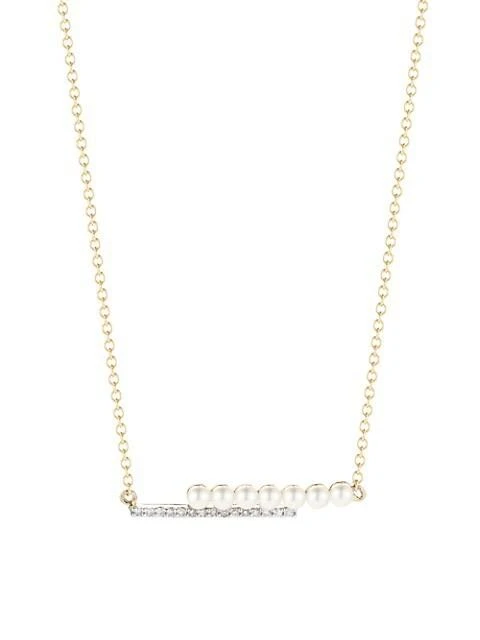 商品MATEO|14K Yellow Gold, 3MM Cultured Pearl & Diamond Bypass Pendant Necklace,价格¥4853,第1张图片