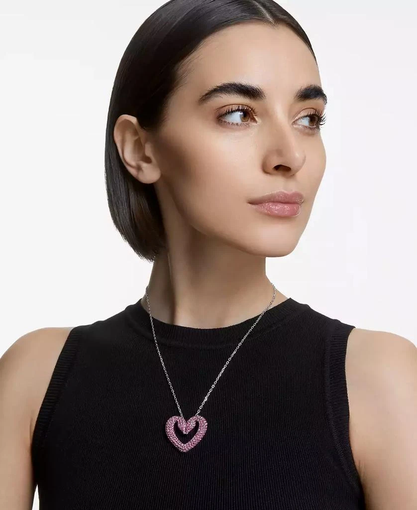 商品Swarovski|Rhodium-Plated Pavé Swan Heart 16-1/2" Pendant Necklace,价格¥1340,第2张图片详细描述