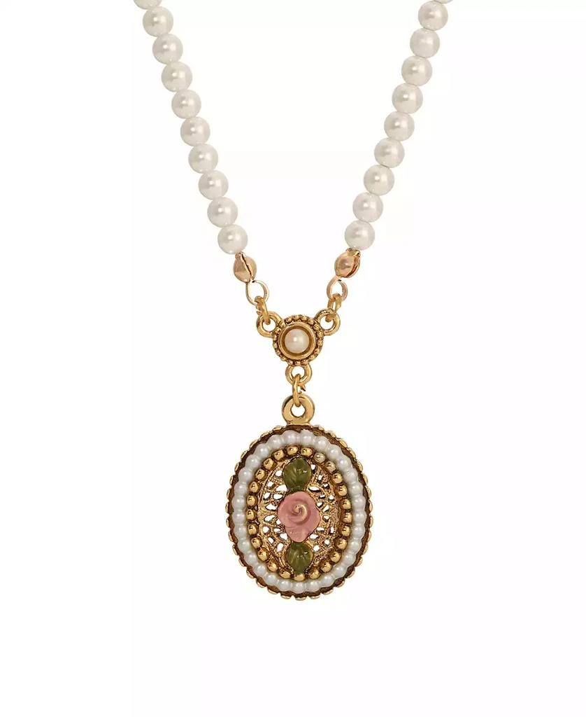 商品2028|Imitation Pearl Pink Enamel Flower Pendant Necklace,价格¥360,第1张图片