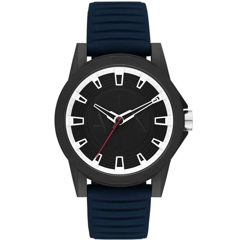 商品Armani Exchange|Men's Three Hand in Black Case with Navy Silicone Strap Watch, 44mm,价格¥561,第1张图片