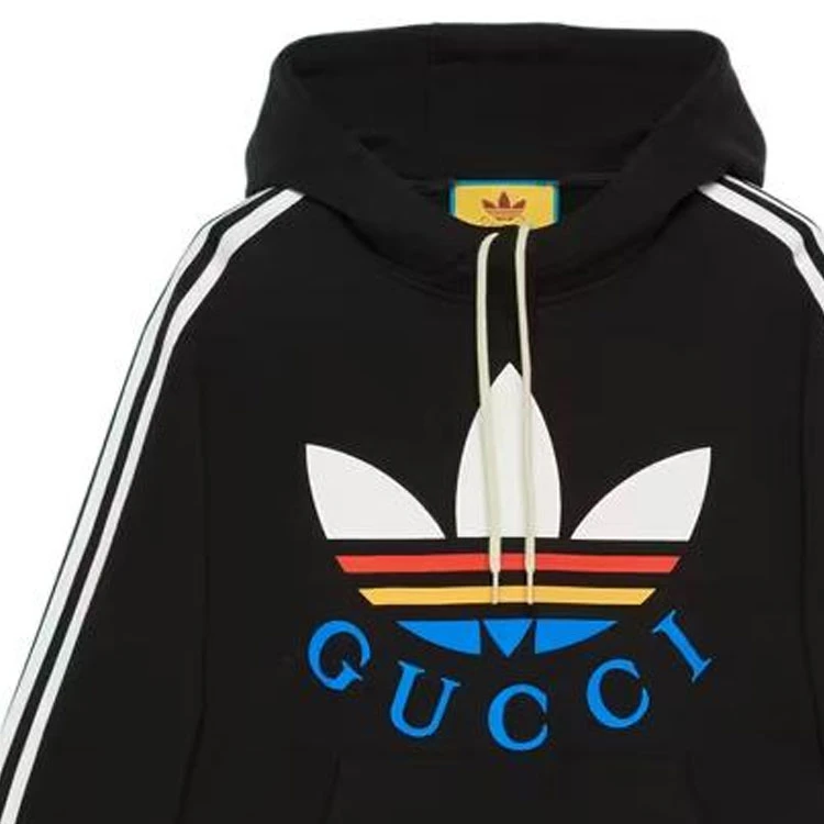 商品[国内直发] Gucci|古驰 x adidas 字母Logo印花条纹长袖卫衣 男款 黑色,价格¥3574,第8张图片详细描述