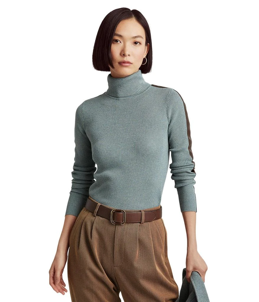 商品Ralph Lauren|Faux-Leather-Trim Turtleneck Sweater,价格¥942,第1张图片