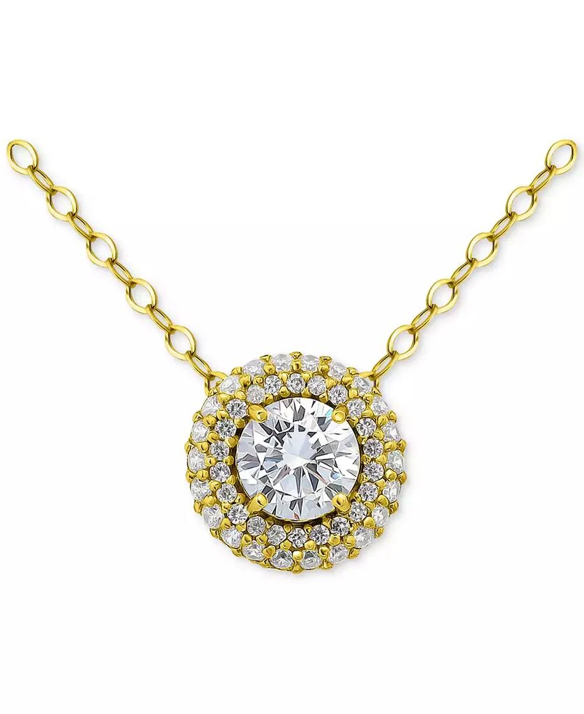 商品Giani Bernini|Cubic Zirconia Double Halo Pendant Necklace in 18k Gold-Plated Sterling Silver, 16" + 2" extender, Created for Macy's,价格¥216,第1张图片