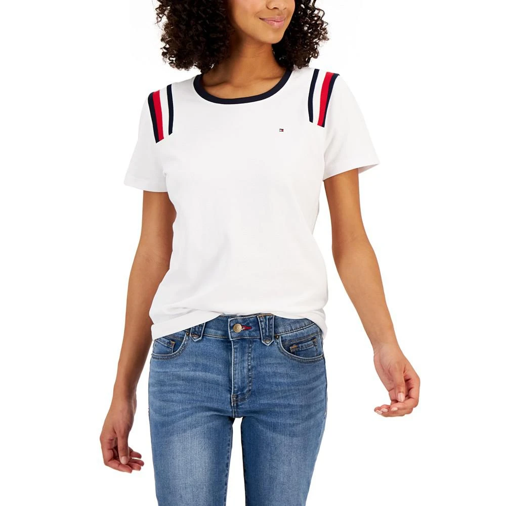 商品Tommy Hilfiger|Women's Striped-Shoulder Crewneck Top,价格¥100,第1张图片