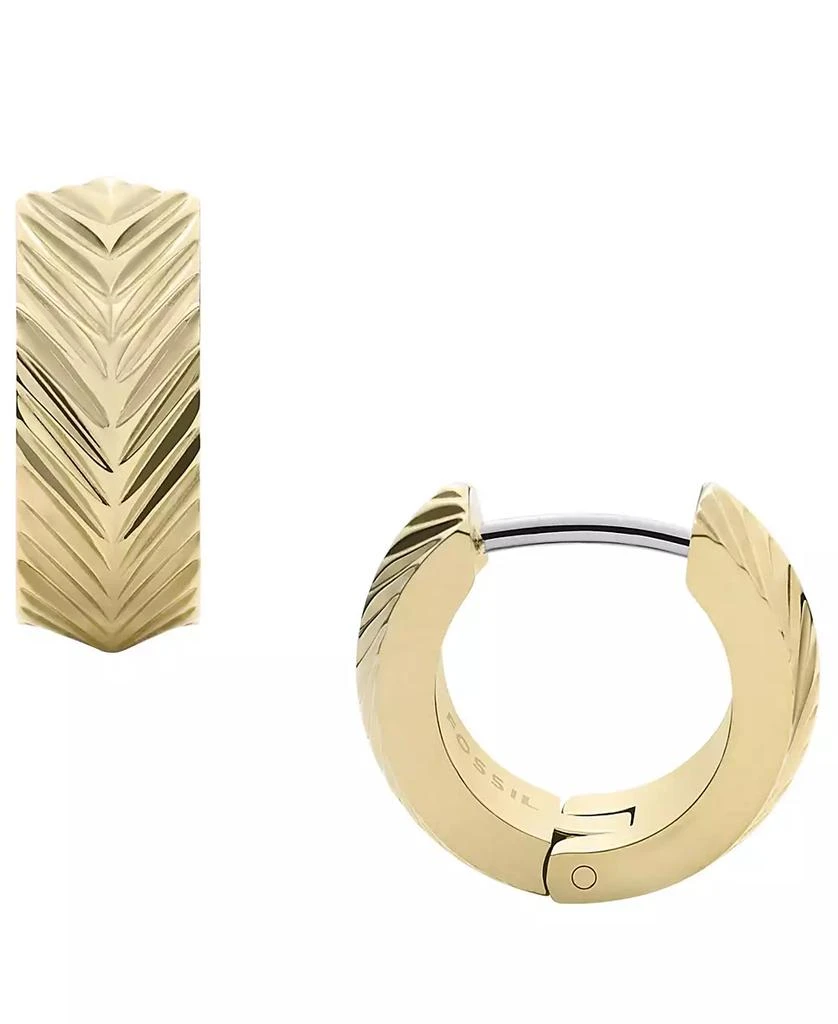 商品Fossil|Sadie Linear Texture Gold-tone Stainless Steel Huggie Hoop Earrings,价格¥451,第1张图片