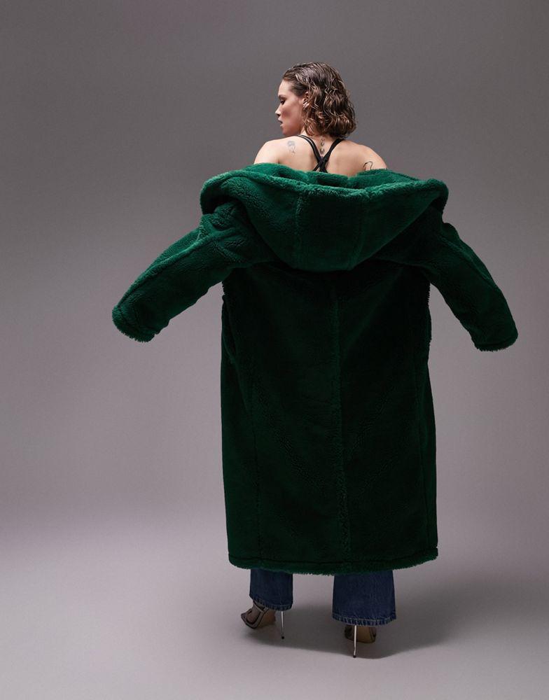 Topshop hooded borg coat in green商品第3张图片规格展示