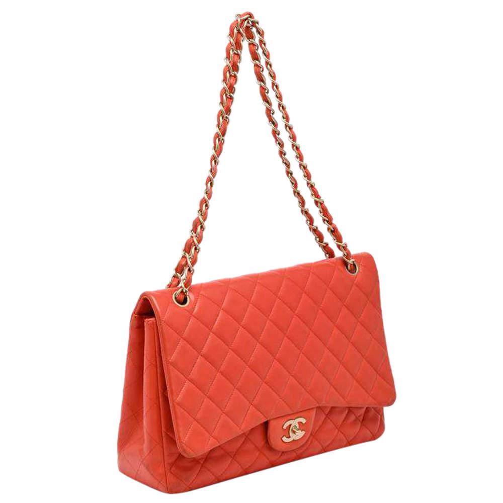 商品[二手商品] Chanel|Chanel Coral Quilted Leather Jumbo Classic Flap Bag,价格¥27414,第4张图片详细描述