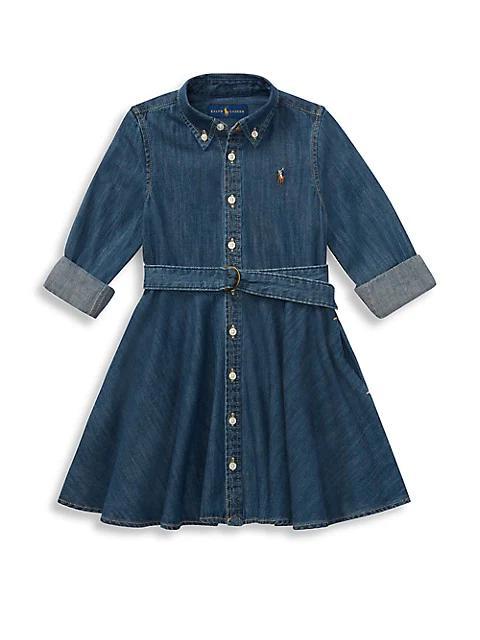 商品Ralph Lauren|Little Girl's & Girl's Belted Denim Shirtdress,价格¥478-¥512,第1张图片