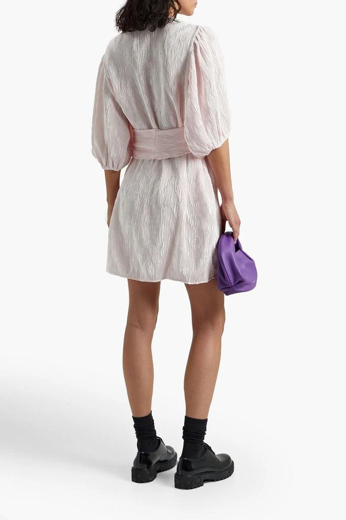 商品Ganni|Belted plissé-satin mini dress,价格¥653,第1张图片