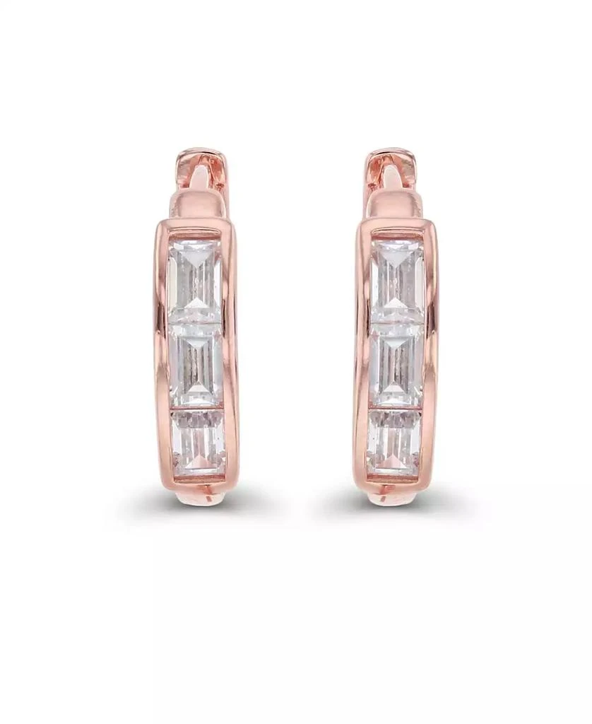 商品Macy's|Cubic Zirconia Baguette Cut Huggie Earrings in Sterling Silver (Also in 14k Gold Over Silver or 14k Rose Gold Over Silver),价格¥159,第1张图片