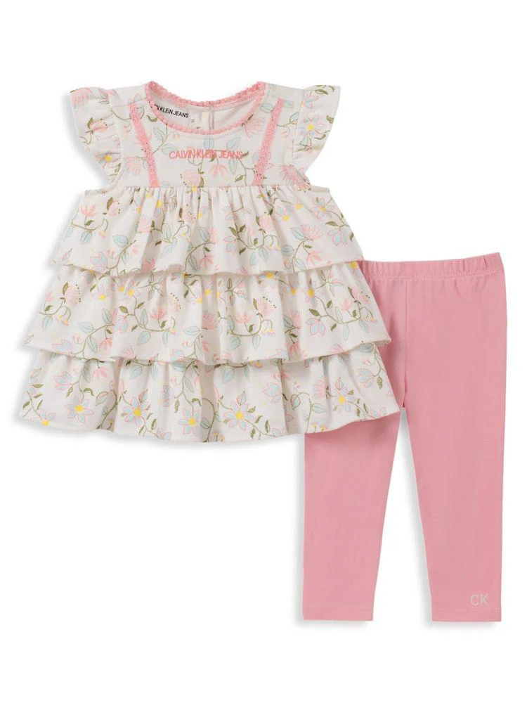 商品Calvin Klein|Baby Girl's 2-Piece Cotton Blend Top &amp; Pants Set,价格¥92,第1张图片