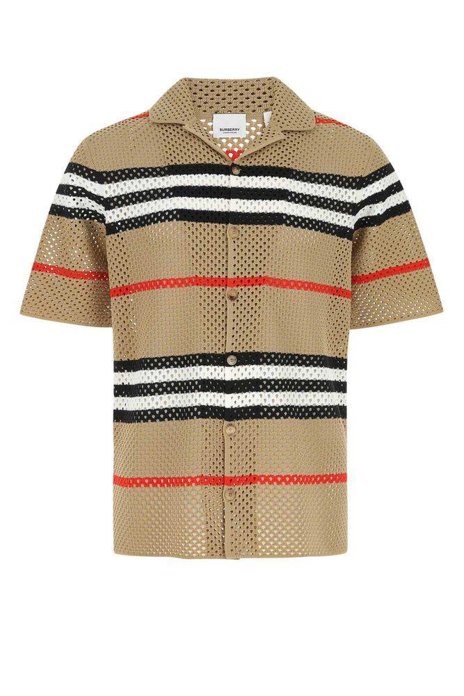 商品Burberry|Burberry Vintage Striped Open Knit Short Sleeved Shirt,价格¥5021-¥7173,第1张图片