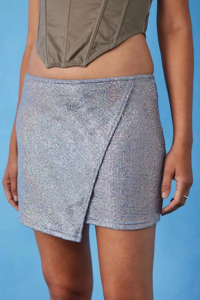 商品Urban Outfitters|UO Silver Glitter Wrap Mini Skirt,价格¥295,第3张图片详细描述