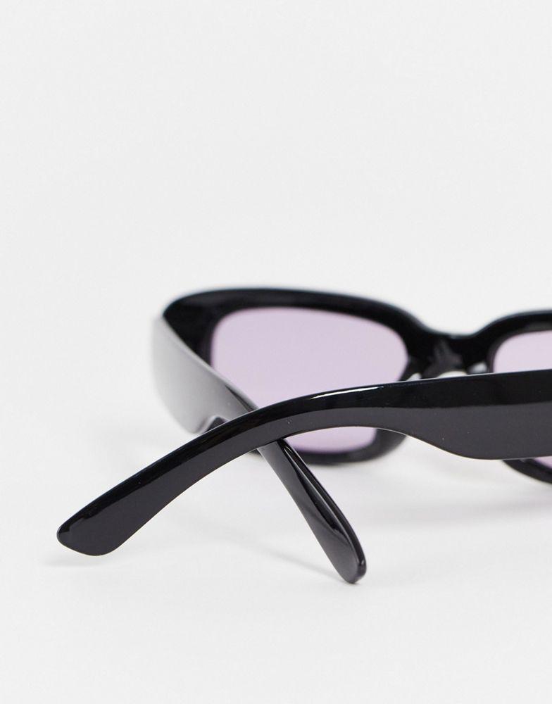 ASOS DESIGN mid rectangle sunglasses with purple lens in black - BLACK商品第3张图片规格展示