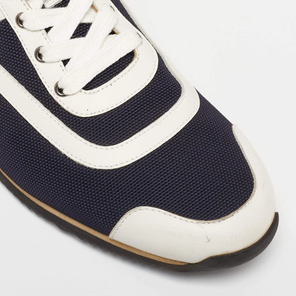 Hermes Navy Blue/White Leather And Canvas Tie Break Low Top Sneakers Size 41  商品