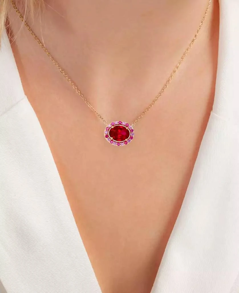 商品Macy's|Lab-Grown Ruby (1-7/8 ct. t.w.) & Lab-Grown Pink Sapphire (1/10 ct. t.w.) Oval Halo 18" Pendant Necklace in 14k Rose Gold-Plated Sterling Silver,价格¥281,第2张图片详细描述