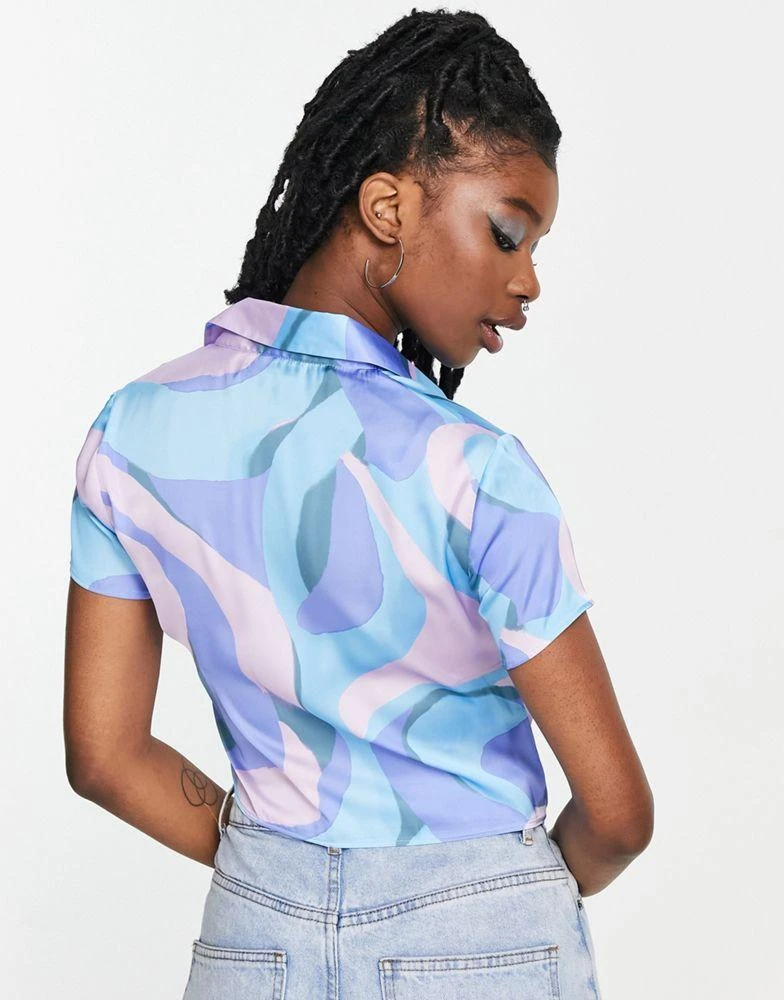 商品ASOS|ASOS DESIGN capped sleeve shirt in lilac and blue marble,价格¥132,第2张图片详细描述