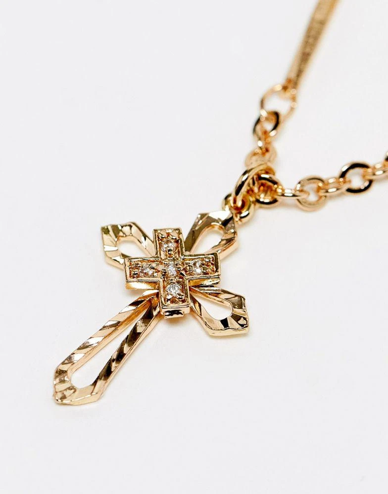 商品Reclaimed Vintage|Reclaimed Vintage multirow necklace with cross and heart pendant in gold,价格¥101,第4张图片详细描述