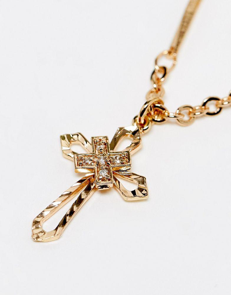 商品Reclaimed Vintage|Reclaimed Vintage multirow necklace with cross and heart pendant in gold,价格¥113,第6张图片详细描述