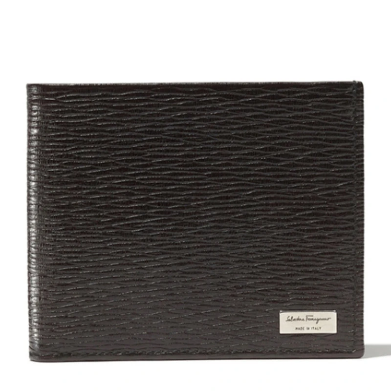 商品Salvatore Ferragamo|Salvatore Ferragamo 菲拉格慕 男士黑色牛皮时尚印花短款对折钱包 66-7068-351322,价格¥1929,第1张图片