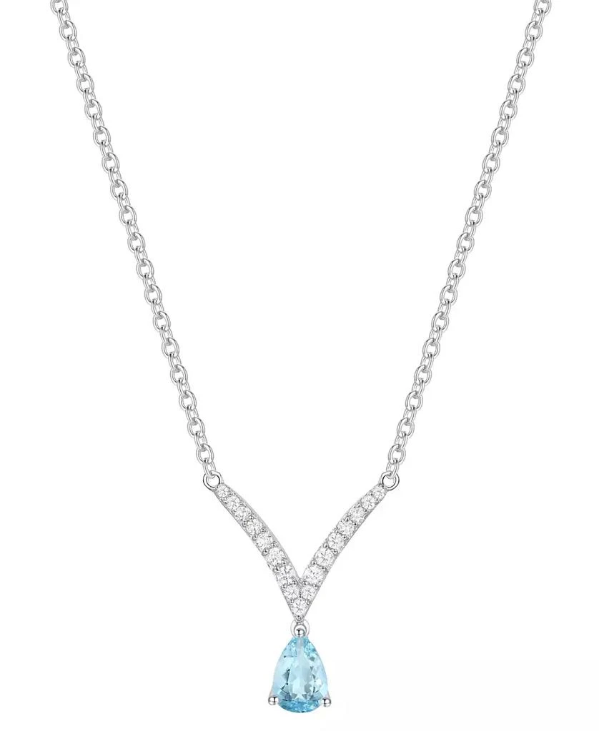 商品Macy's|Santa Maria Aquamarine (3/8 ct. t.w.) & Diamond (1/6 ct. t.w.) V 17" Pendant Necklace in 14k White Gold,价格¥17273,第1张图片