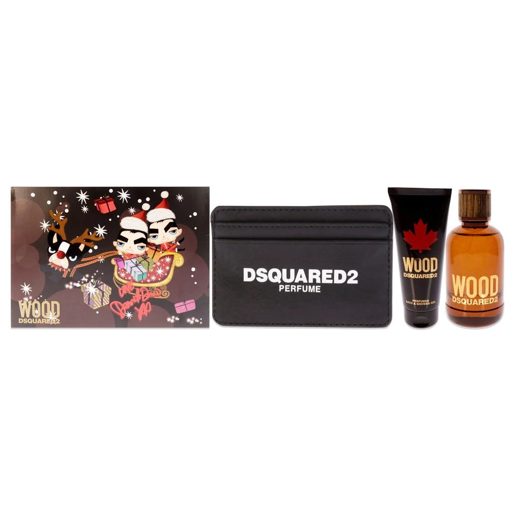 商品DSQUARED2|Wood by Dsquared2 for Men - 3 Pc Gift Set 3.4oz EDT Spray, 3.4oz Perfumed Bath and Shower Gel, Card Holder,价格¥447,第1张图片