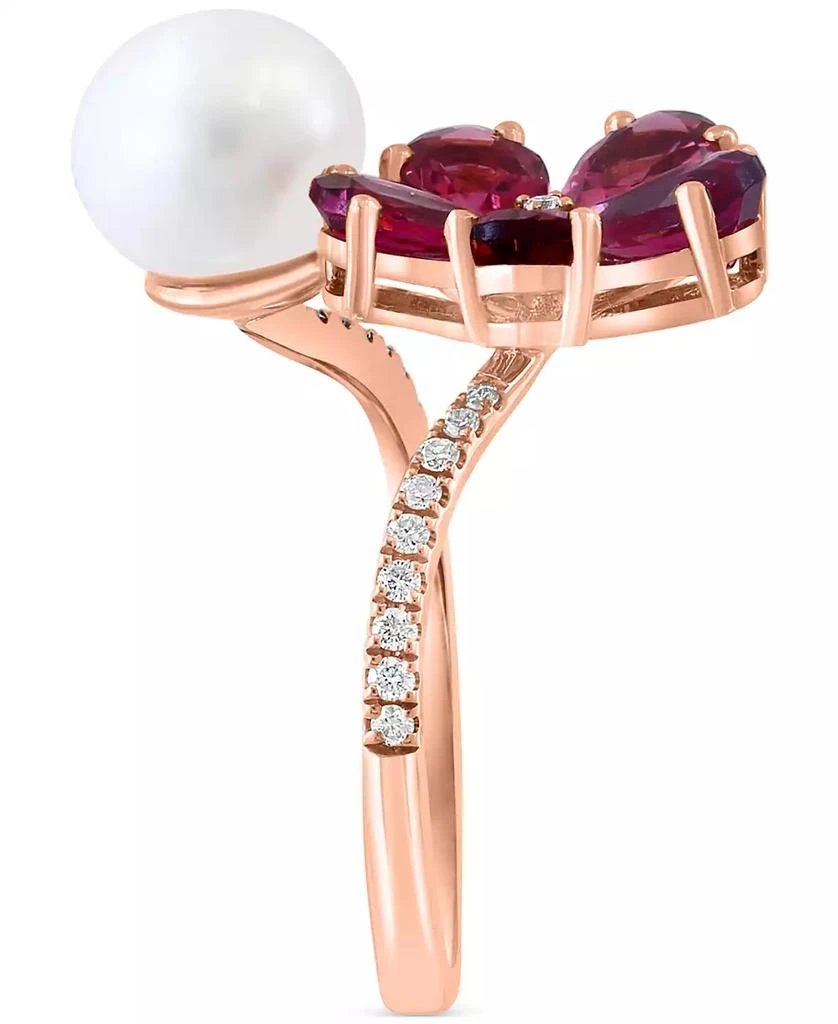 商品Effy|EFFY® Freshwater Pearl (8mm), Pink Tourmaline (5-1/2 ct. t.w.) & Diamond (1/8 ct. t.w.) Flower Bypass Ring in 14k Rose Gold,价格¥8569,第3张图片详细描述