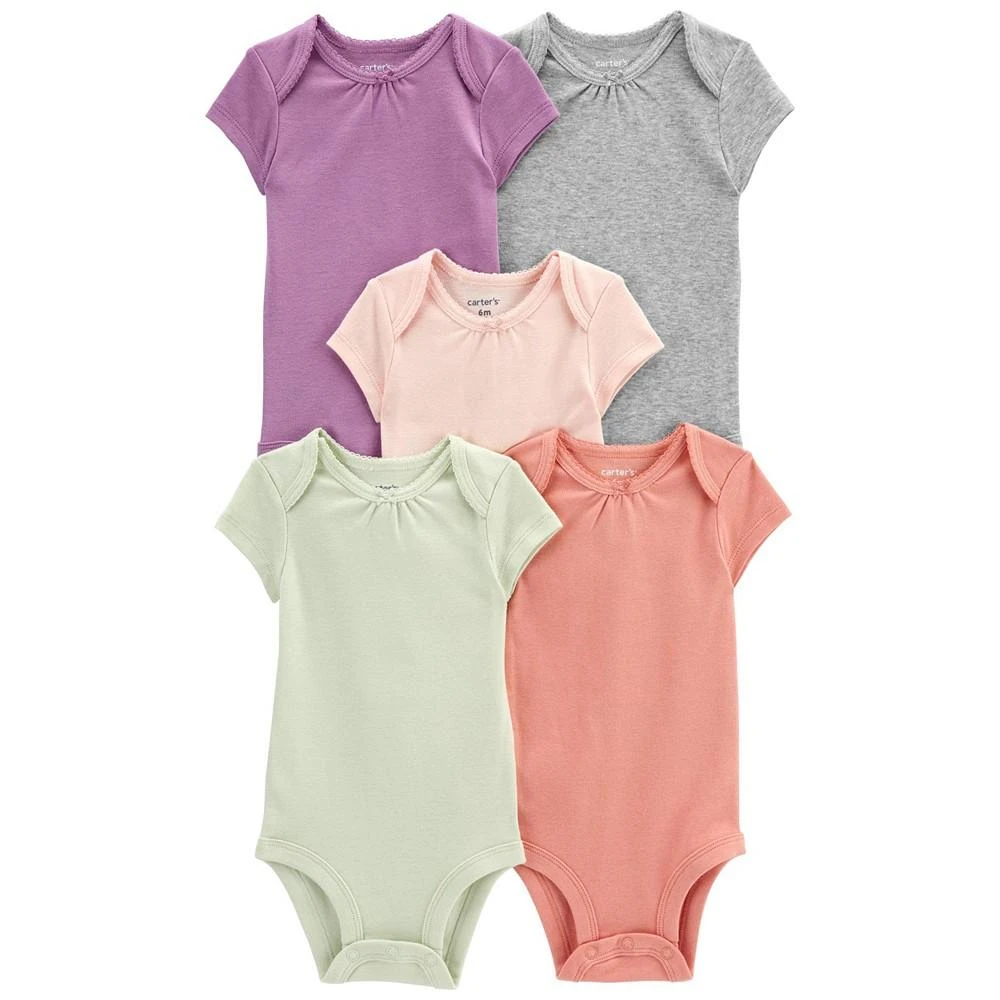 商品Carter's|Baby Girls Short Sleeve Solid Bodysuits, Pack of 5,价格¥113,第1张图片