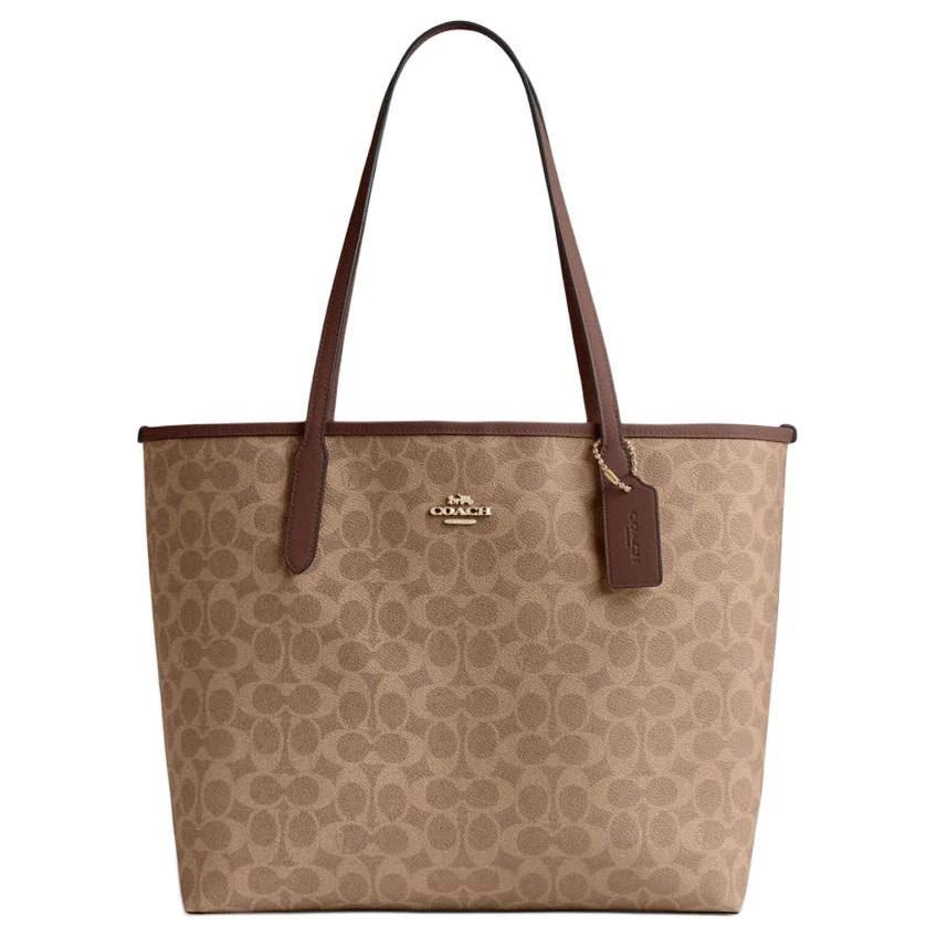 商品[国内直发] Coach|蔻驰 City 33 徽标标牌磁扣开合 PVC拼皮革 托特包Tote包购物袋单肩手提包 大号 女款 浅褐色拼棕色,价格¥1473,第1张图片
