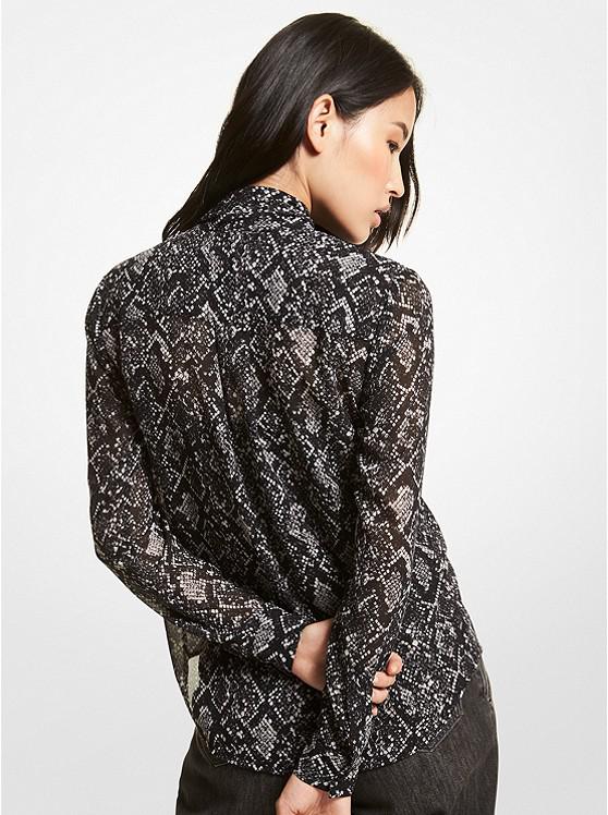 Snake Print Georgette Tie-Neck Blouse商品第2张图片规格展示