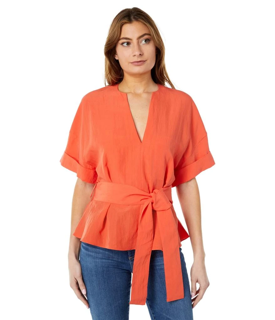 商品Vince|Cuffed Short Sleeve V-Neck Blouse,价格¥1652,第1张图片
