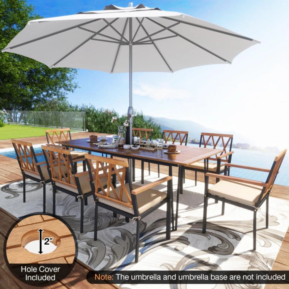 商品Hivvago|Acacia Wood Outdoor Furniture Set 9 Pieces Patio Dining Set with 8 Chairs,价格¥6229,第3张图片详细描述