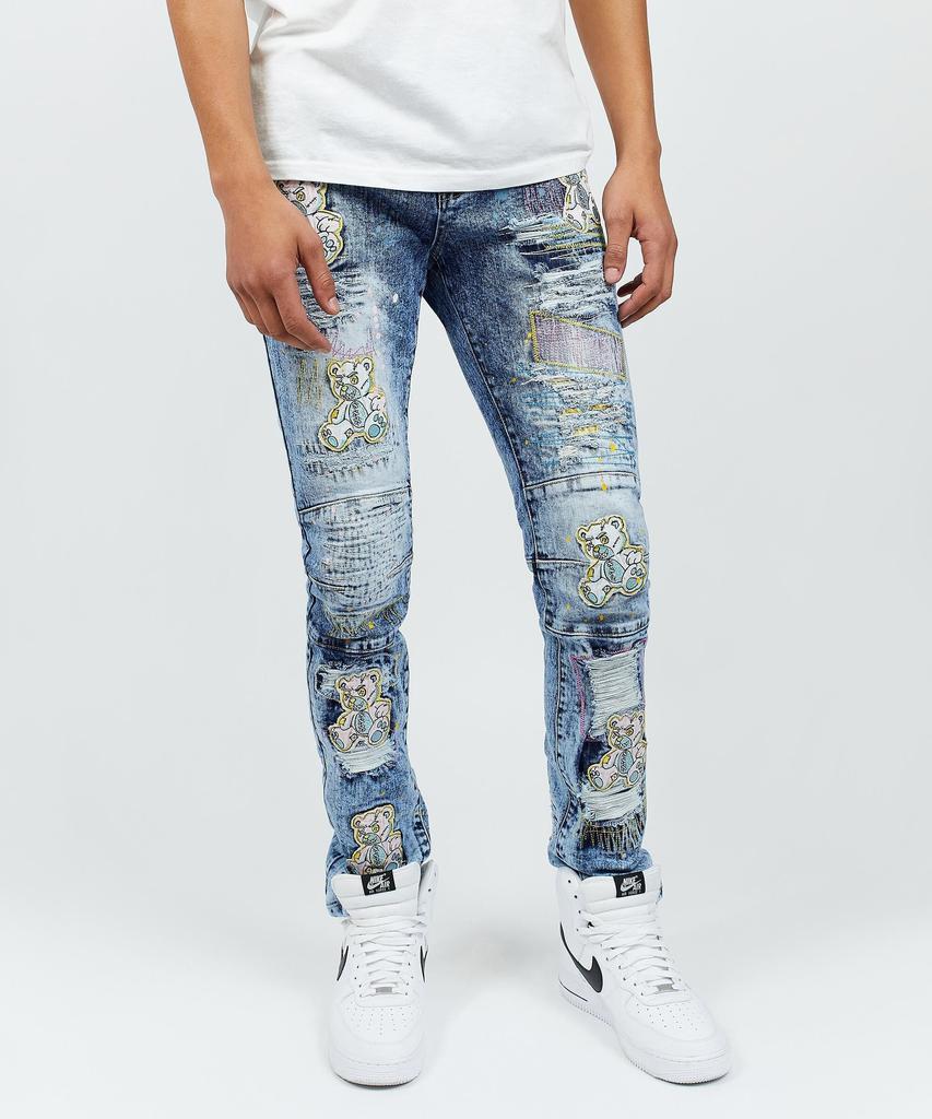 商品Reason Clothing|Teddy Bear Multi Patch Light Denim Jeans,价格¥252,第1张图片