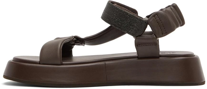 商品Brunello Cucinelli|Brown Leather Crystal Velcro Sandals,价格¥4220,第3张图片详细描�述