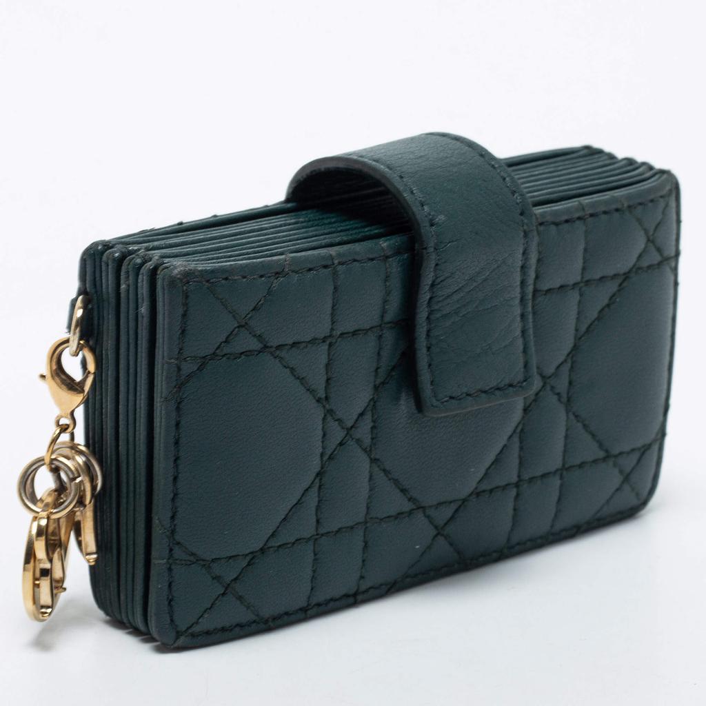 Dior Green Cannage Leather Lady Dior 5 Gusset Card Holder商品第5张图片规格展示