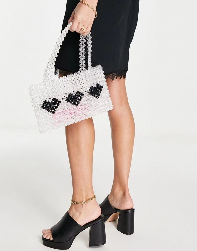 商品Topshop|Topshop beaded heart grab bag in black,价格¥125,第2张图片详细描述