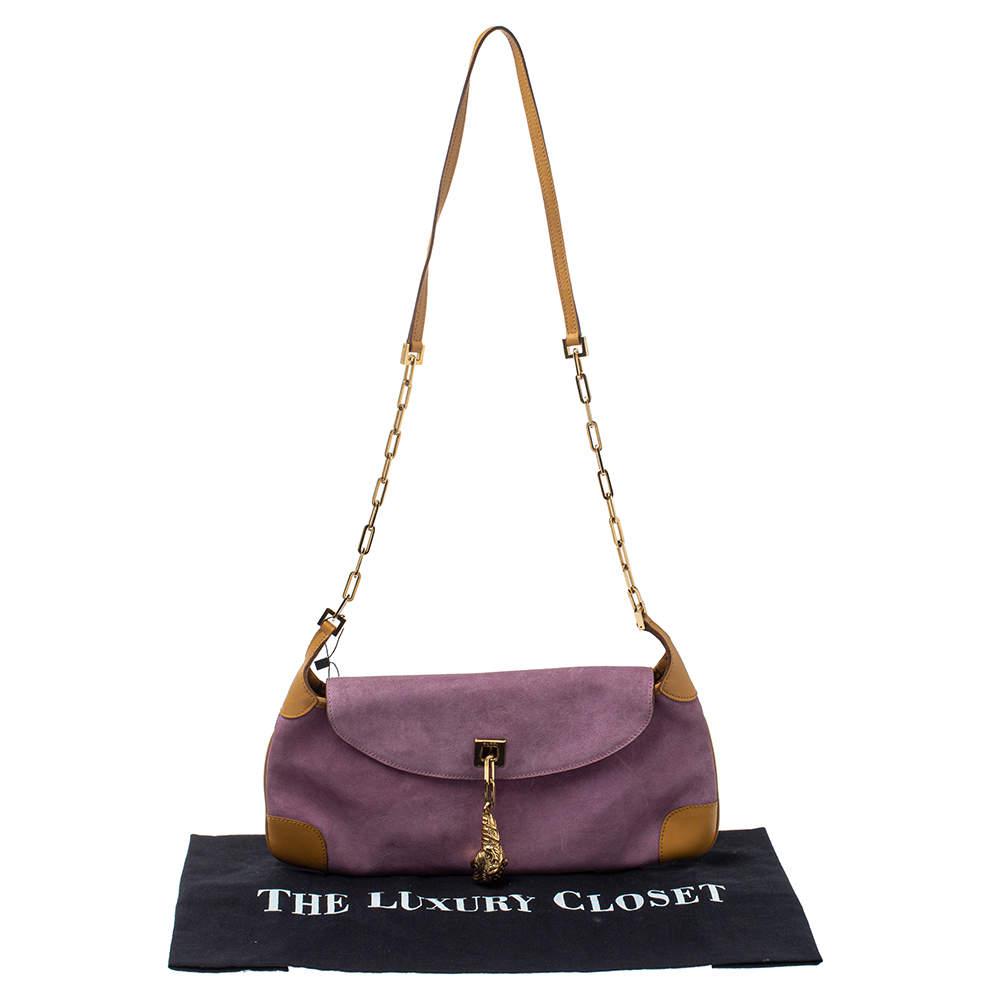 Gucci Purple/Tan Suede and Leather Tiger Charm Shoulder Bag商品第10张图片规格展示