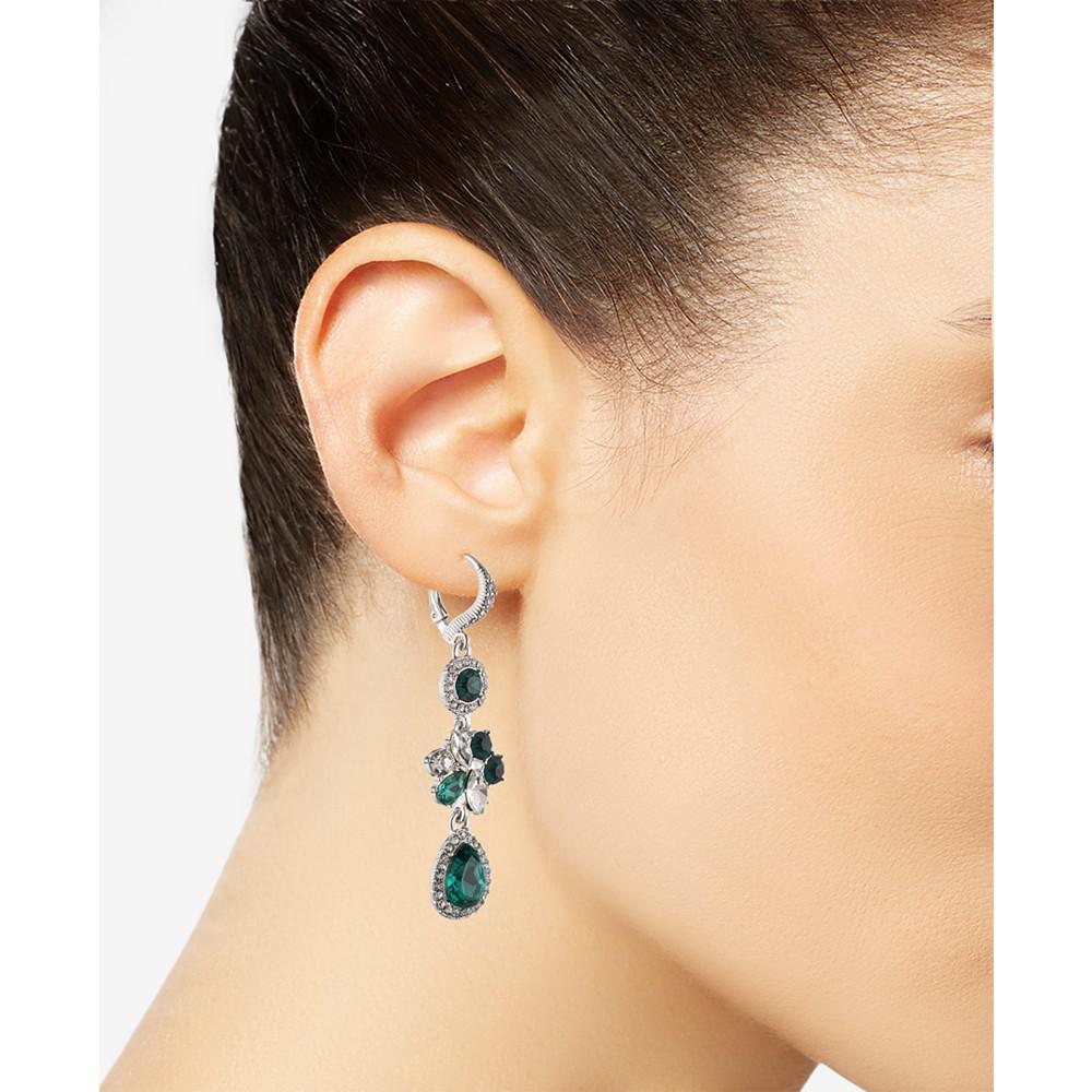Silver-Tone Pavé Crystal Cluster Triple Drop Earrings商品第2张图片规格展示