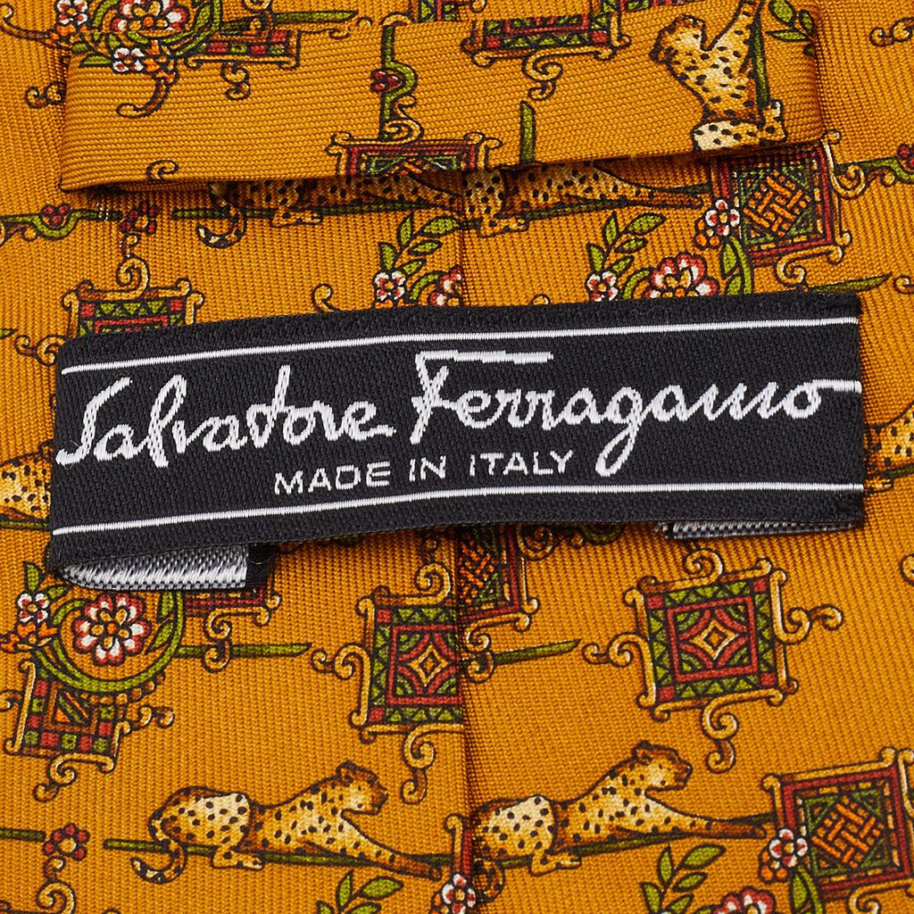 Salvatore Ferragamo Mustard Yellow Animal Print Silk Tie商品第3张图片规格展示