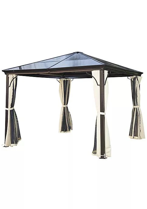 商品Outsunny|10 X 10 Aluminum Frame Patio Gazebo Canopy With Polycarbonate Hardtop Roof Mesh Net Curtains And Durability,价格¥7313,第2张图片详细描述
