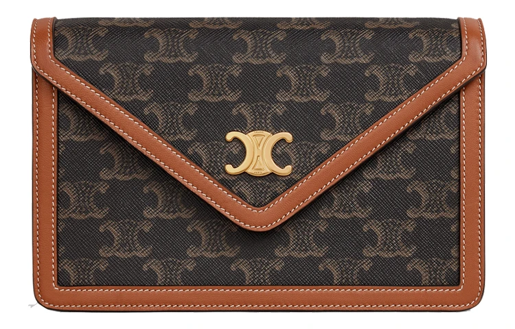 商品[国内直发] Celine|赛琳 Triomphe凯旋门金属标志经典老花满印印花链条 帆布拼羊皮革 钱包单肩包斜挎包 常规 女款 黄褐色,价格¥11621,第1张图片