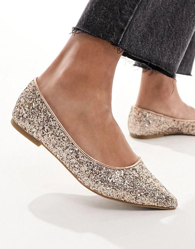 商品ASOS|ASOS DESIGN Lucky pointed ballet flats in rose gold glitter,价格¥114,第3张图片详细描述