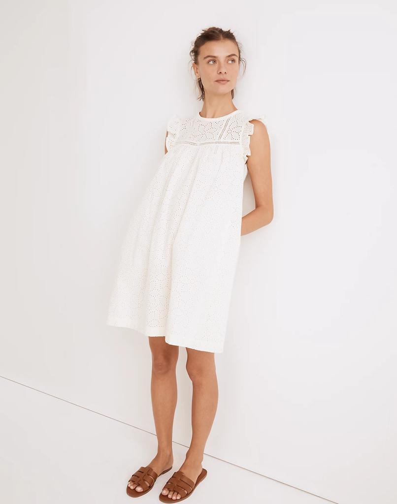 商品Madewell|Eyelet Ruffle-Sleeve Mini Dress,价格¥224,第3张图片详细描述