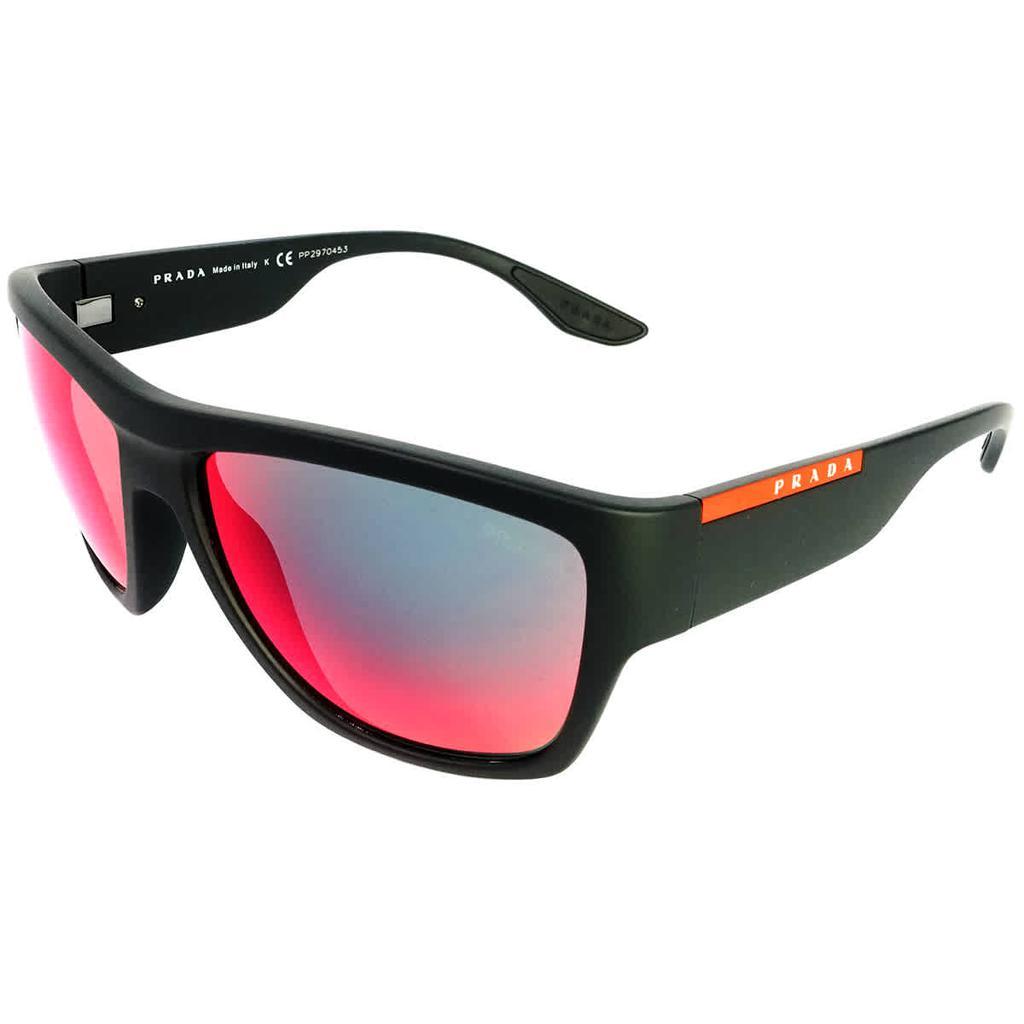 商品Prada|Dark Grey Mirror Blue/red Rectangular Mens Sunglasses PS 08VS DG008F 59,价格¥638,第1张图片
