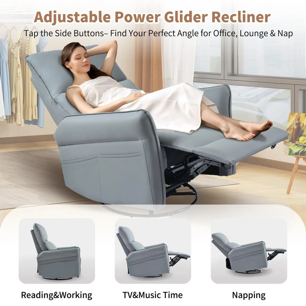 商品Streamdale Furniture|Streamdale Swivel Rocker Recliner Chair, Nursery Glider, Modern Rocking Chair (Blue-Gray),价格¥3523,第4张图片详细描述