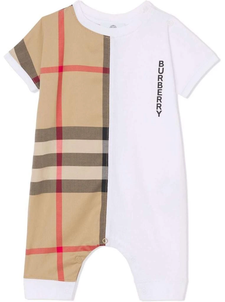 商品Burberry|Cotton Onesie With Vintage Check Insert And Logo Print Burberry Kids Baby,价格¥1511,第1张图片