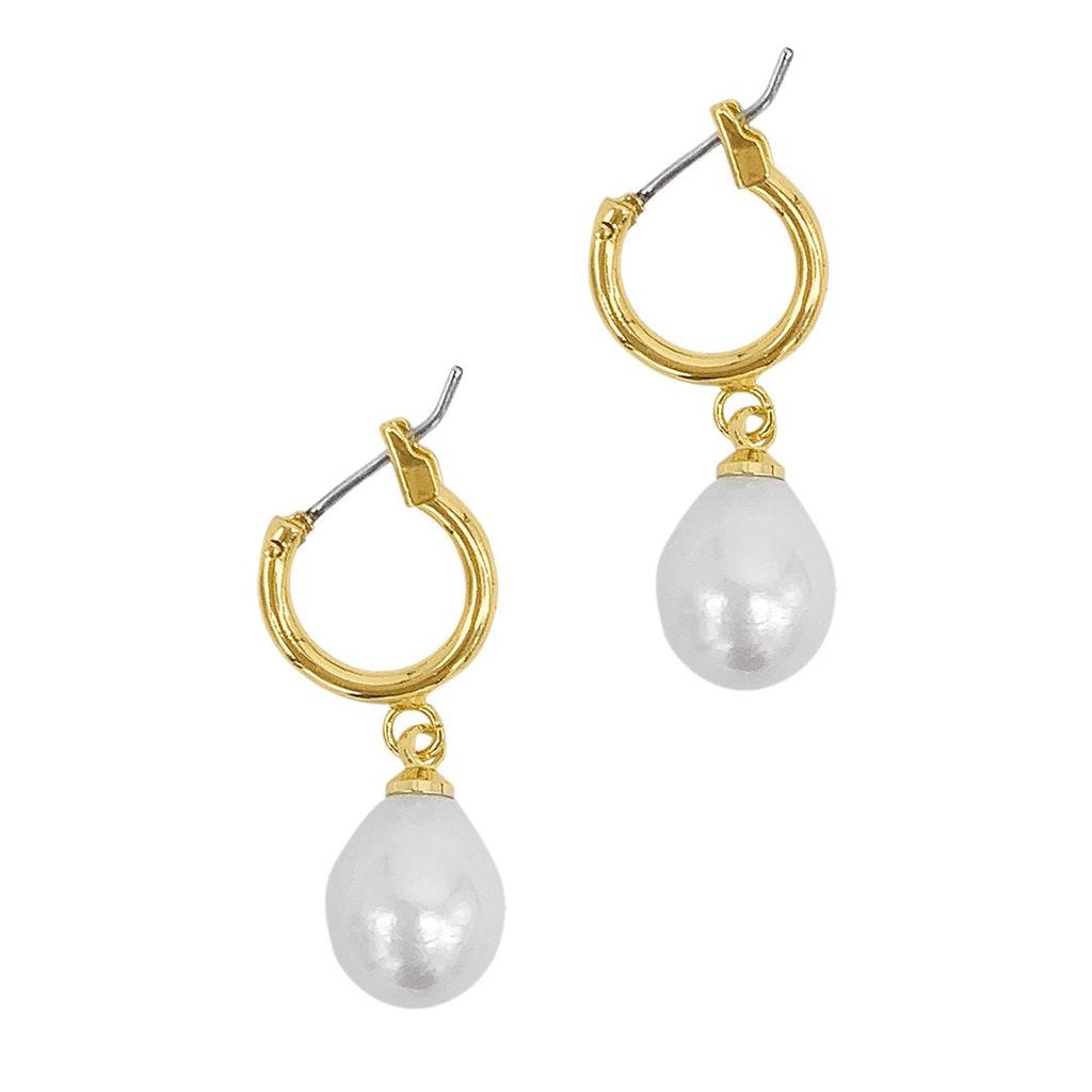 Adornia Pearl Huggie Drop Earrings gold商品第1张图片规格展示