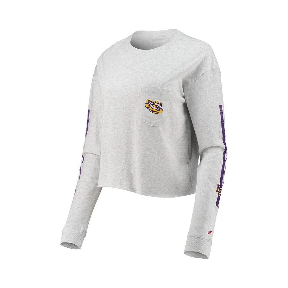 商品League Collegiate Wear|Women's Heathered Gray LSU Tigers Clothesline Cotton Midi Crop Long Sleeve T-shirt,价格¥276,第2张图片详细描述